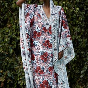 NWT 2021 Badgley Mischka Crepe deChine Caftan Gown